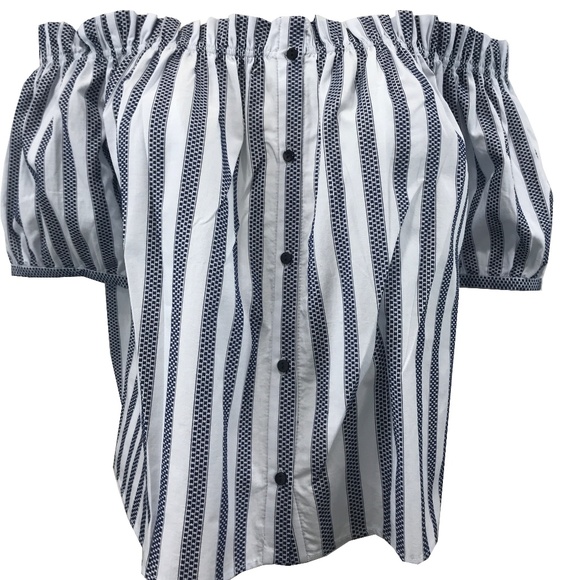 ZARA Women Cropped Off-the-Shoulder Striped Shirt